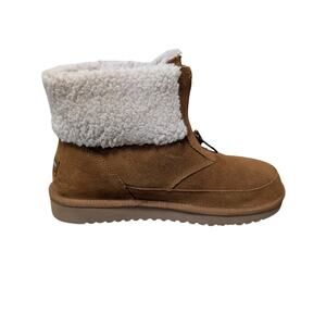 Koolaburra by UGG Shara Boots Womens 9 Chestnut Suede Front Zip Faux Fur Ankle